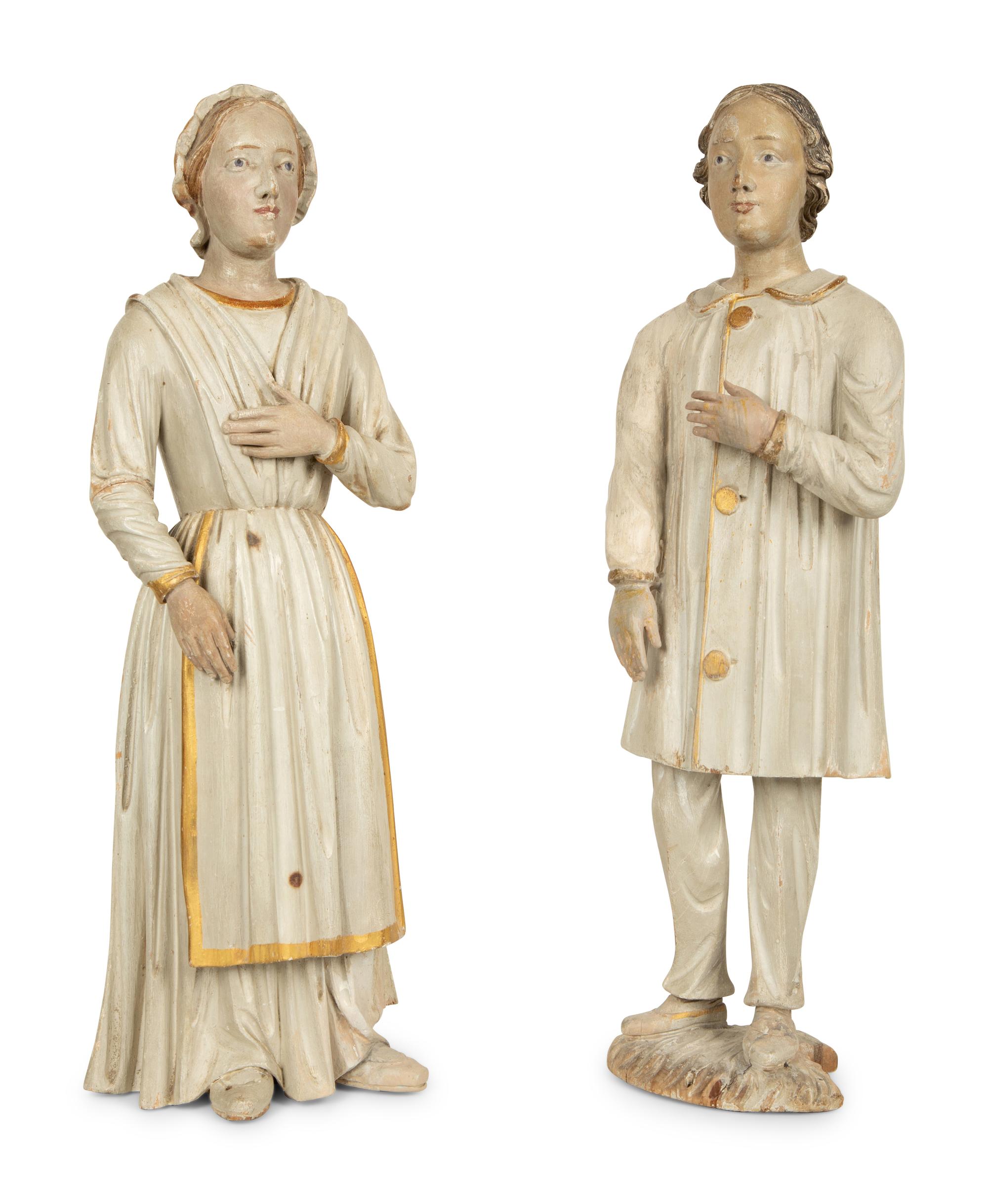 A Pair of Continental Folk Art Painted Figures — 19TH CENTURY