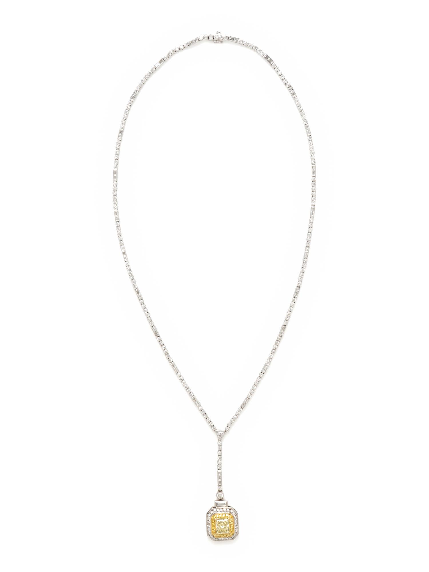 SOPHIA D., YELLOW DIAMOND, DIAMOND, AND PLATINUM LAVALIER NECKLACE