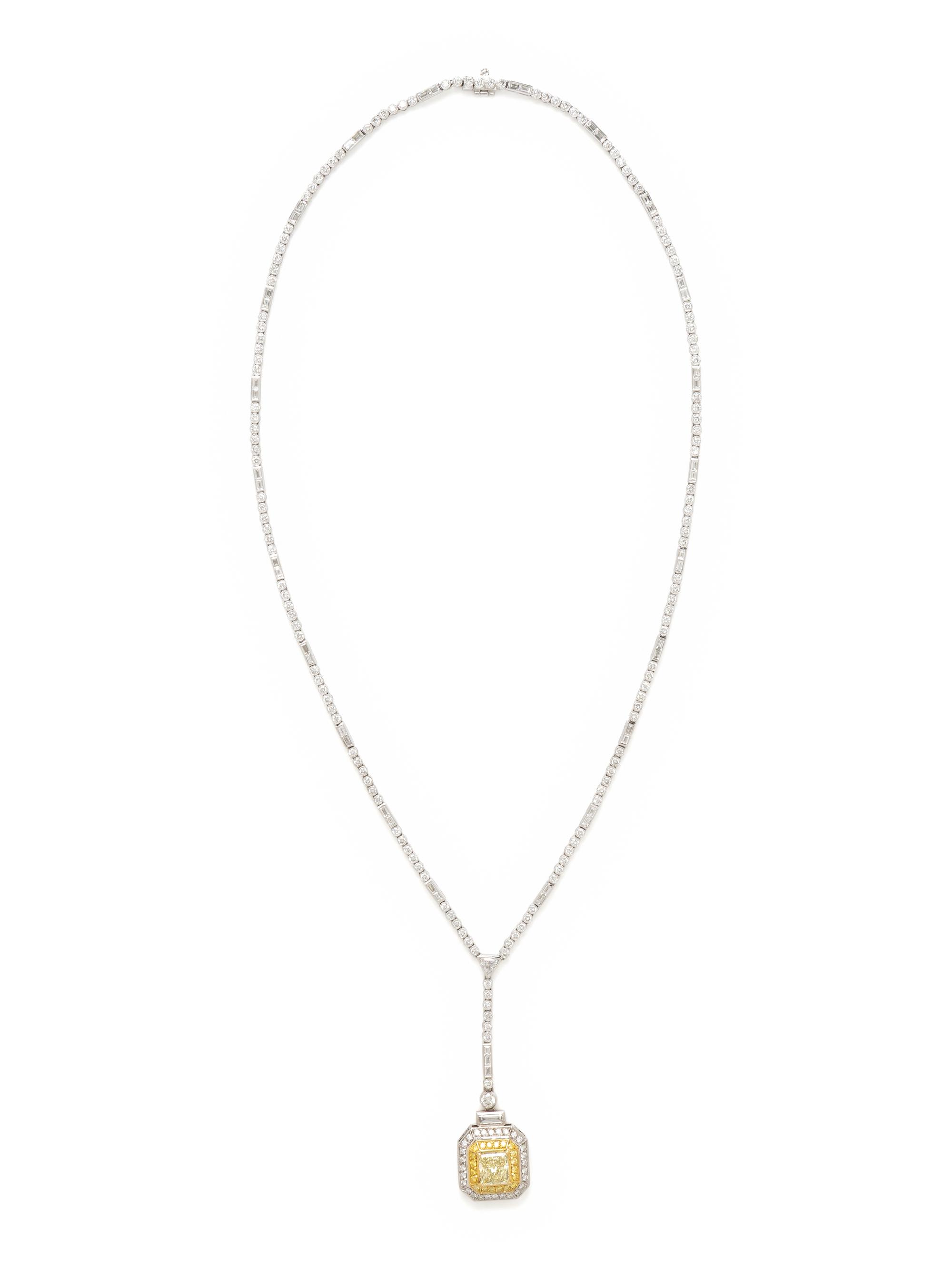 SOPHIA D., YELLOW DIAMOND, DIAMOND, AND PLATINUM LAVALIER NECKLACE