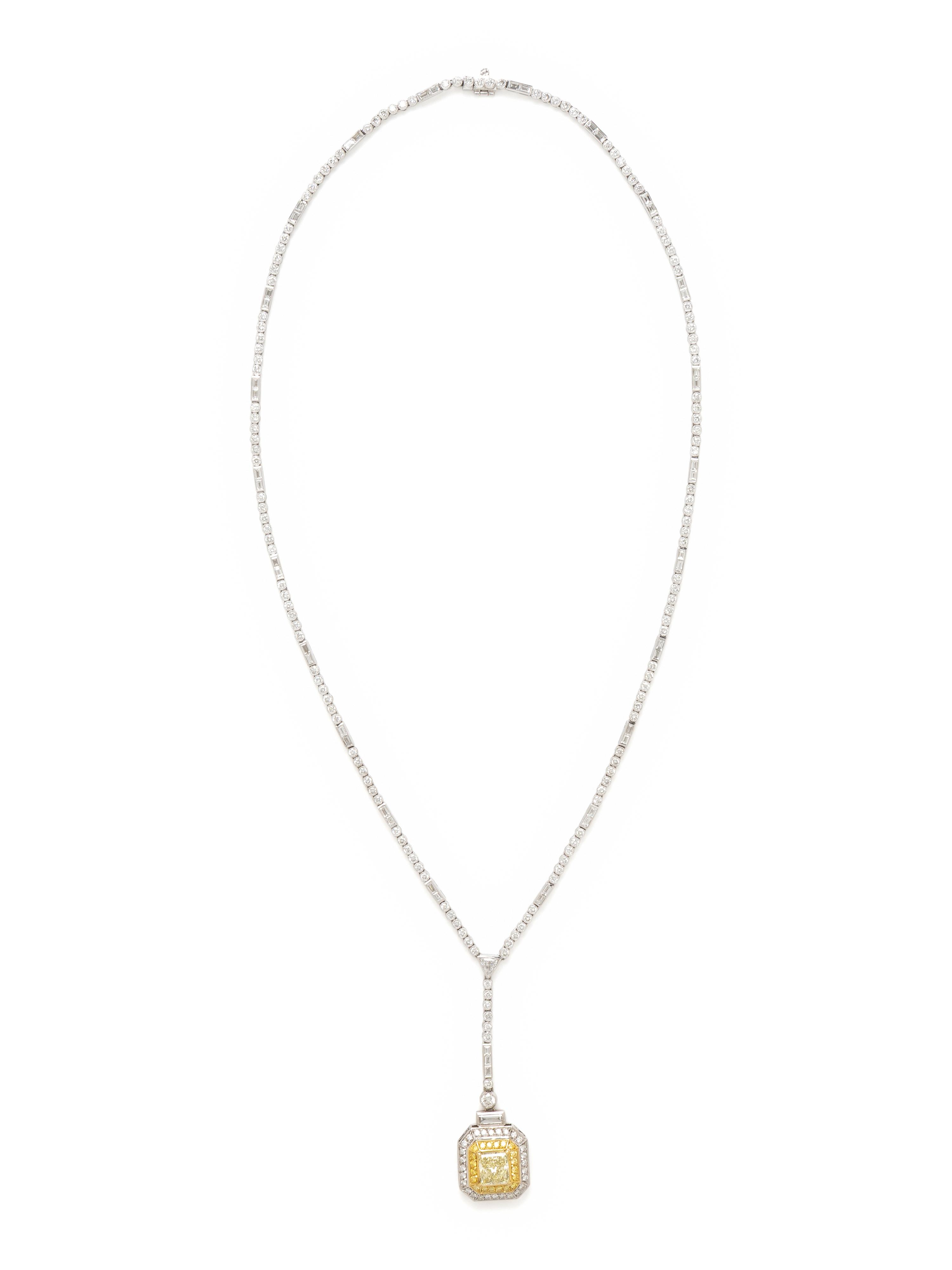 SOPHIA D., YELLOW DIAMOND, DIAMOND, AND PLATINUM LAVALIER NECKLACE