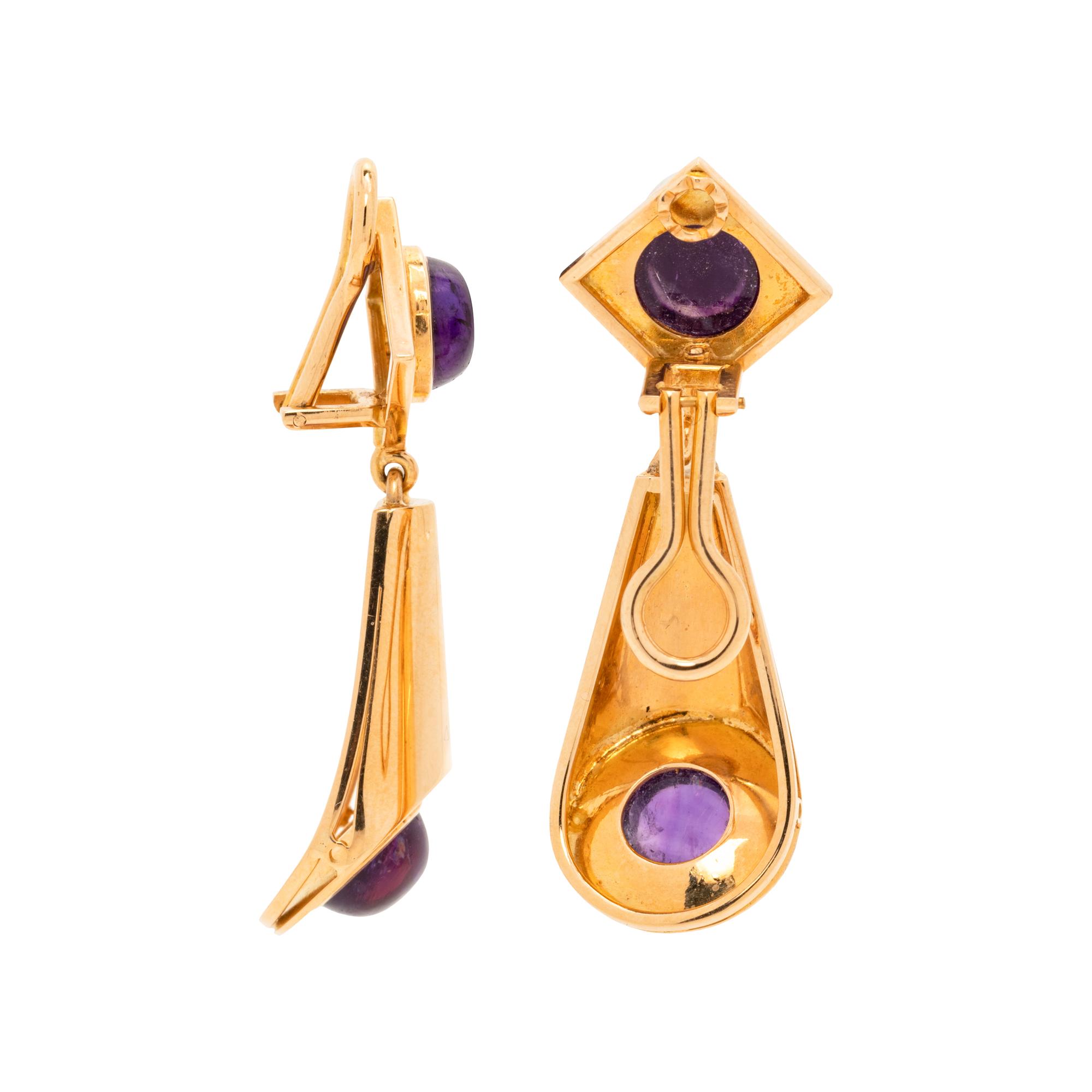 YELLOW GOLD AND AMETHYST EARCLIPS