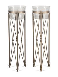 A Pair of Neoclassical Style Cut Glass and Brass Jardinière Stands