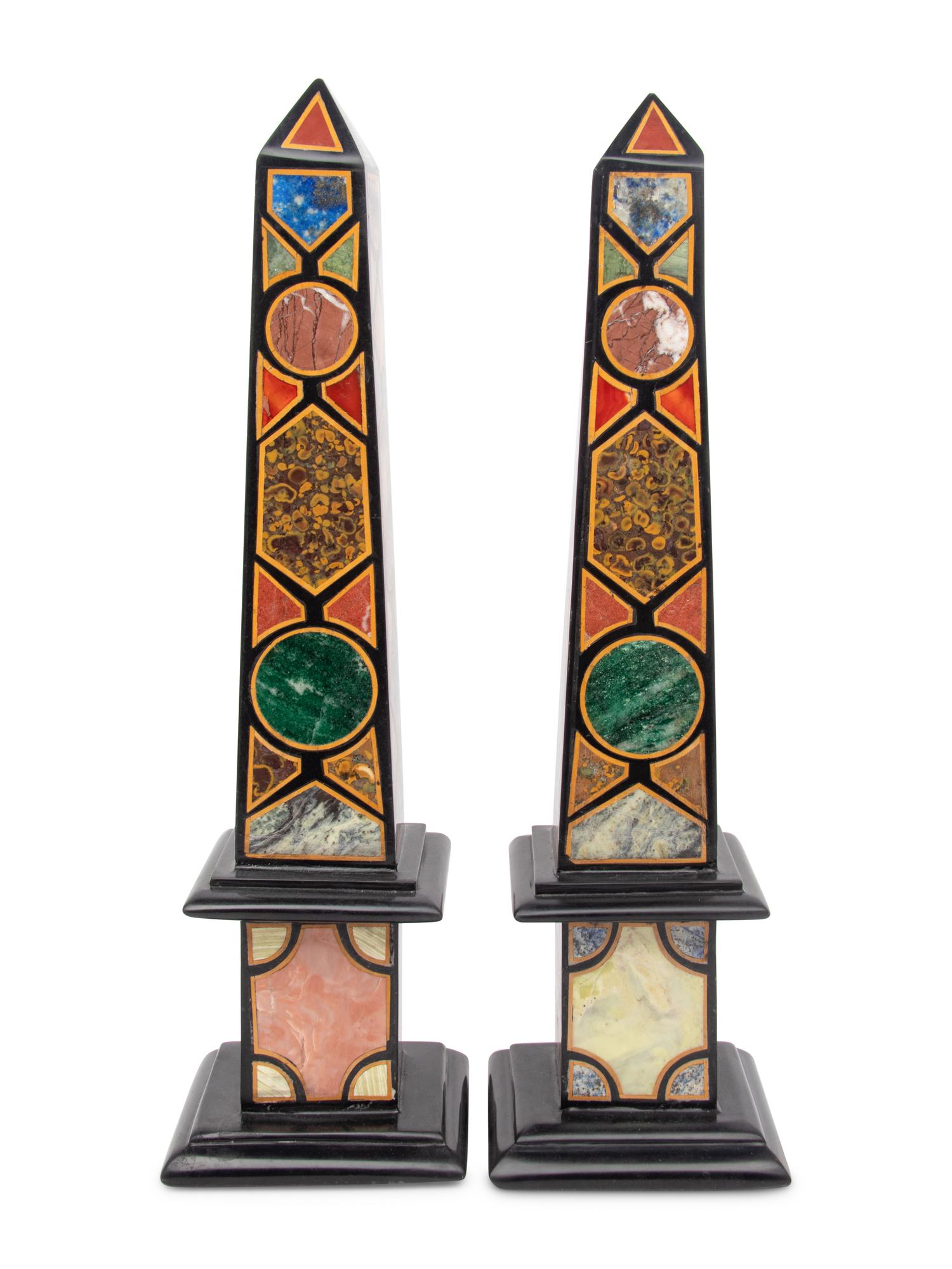 A Pair of Neoclassical Style Specimen Marble Obelisks