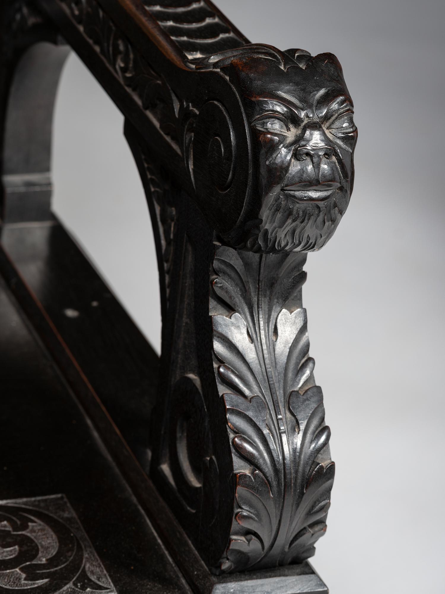 Cincinnati Art-Carved Bench with Inset Painted Panels, 1884