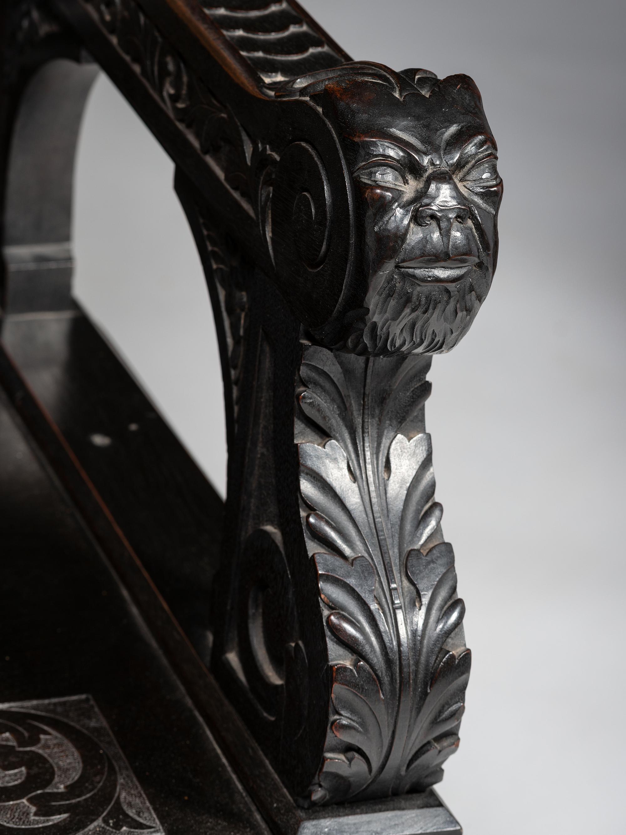 Cincinnati Art-Carved Bench with Inset Painted Panels, 1884