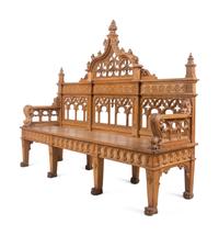 A Gothic Revival Carved Oak Hall Bench
