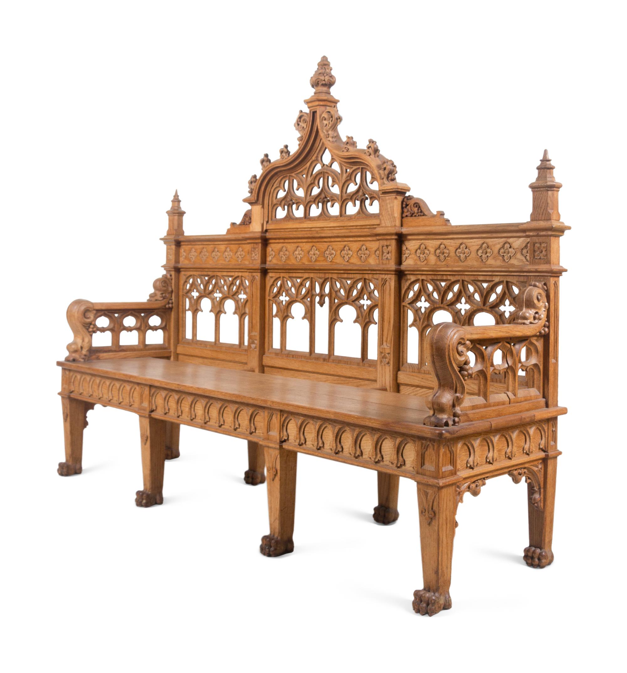 A Gothic Revival Carved Oak Hall Bench