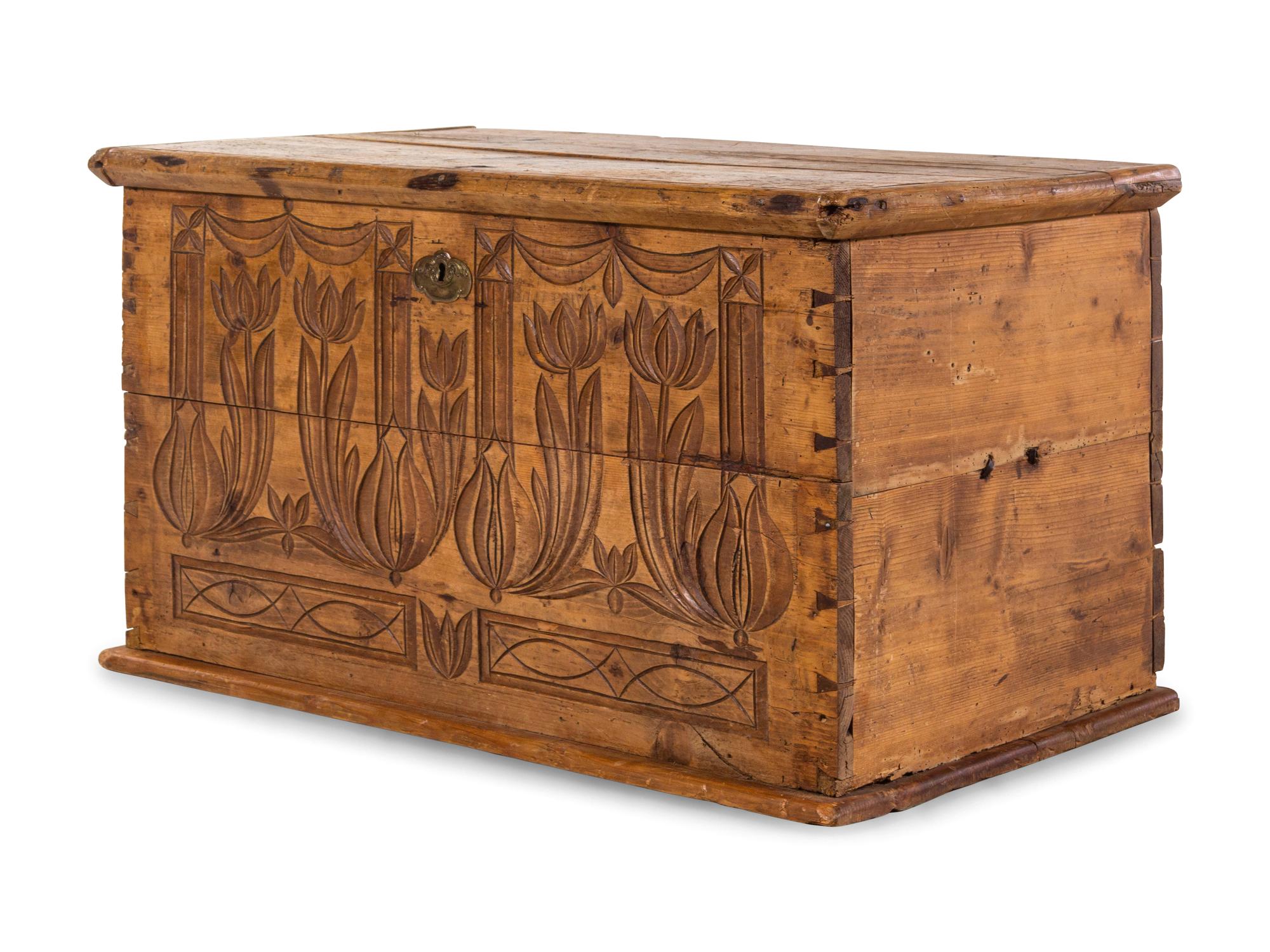 A Carved Pine Blanket Chest