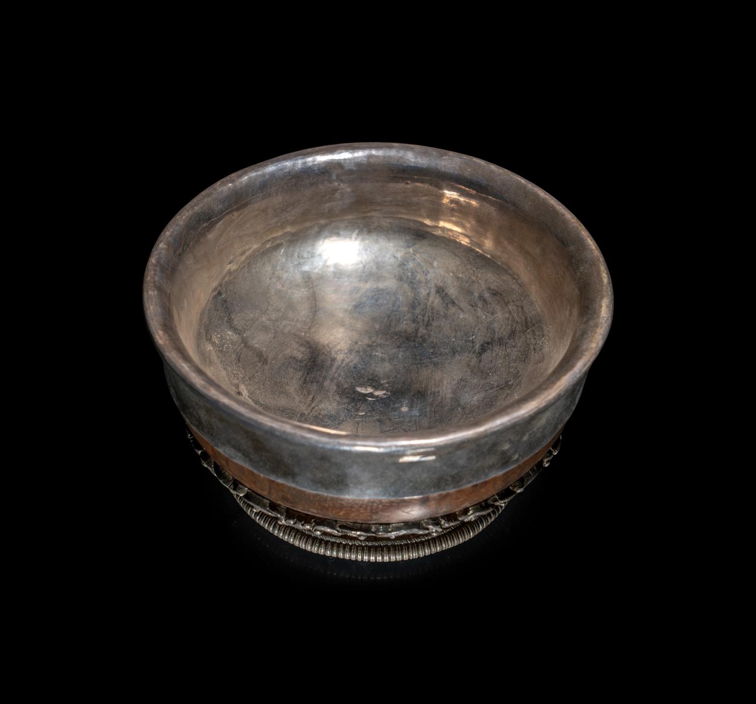 A Tibetan Silver Mounted Burlwood Bowl