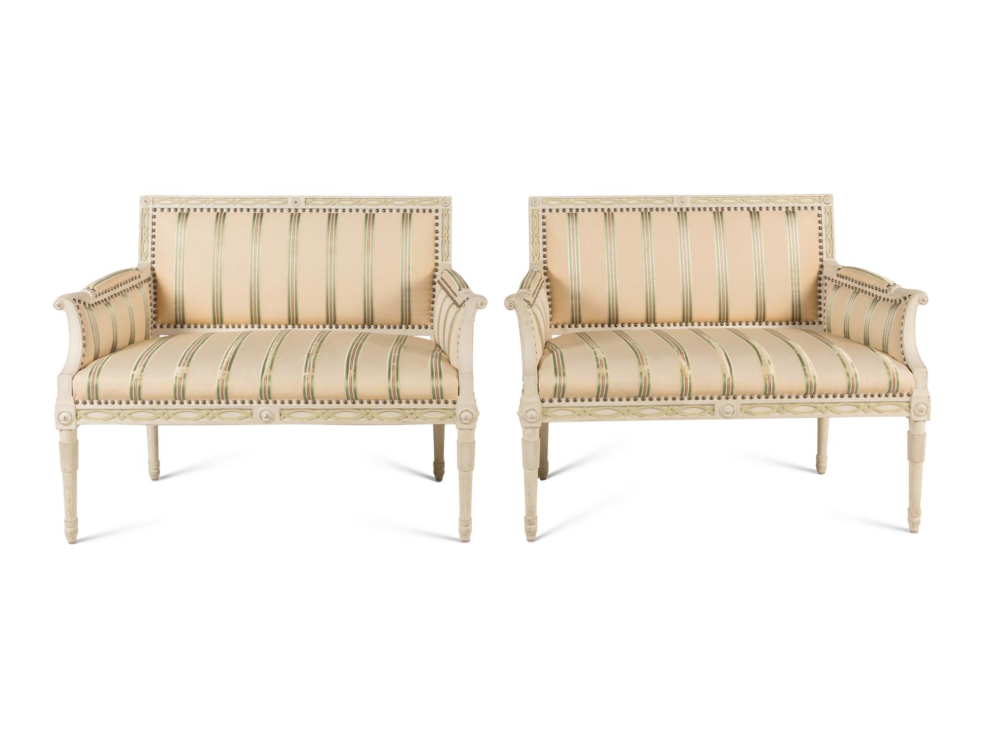 A Pair of Gustavian Style White-Painted Settees