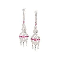 ART DECO, DIAMOND AND RUBY EARRINGS