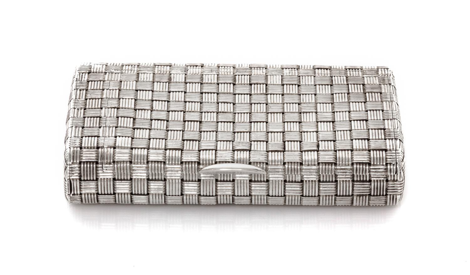 A Russian Silver Cigarette Case, Mark of Otto Makselius, St. Petersburg, late 19th century, worked in a basket weave pattern with an at