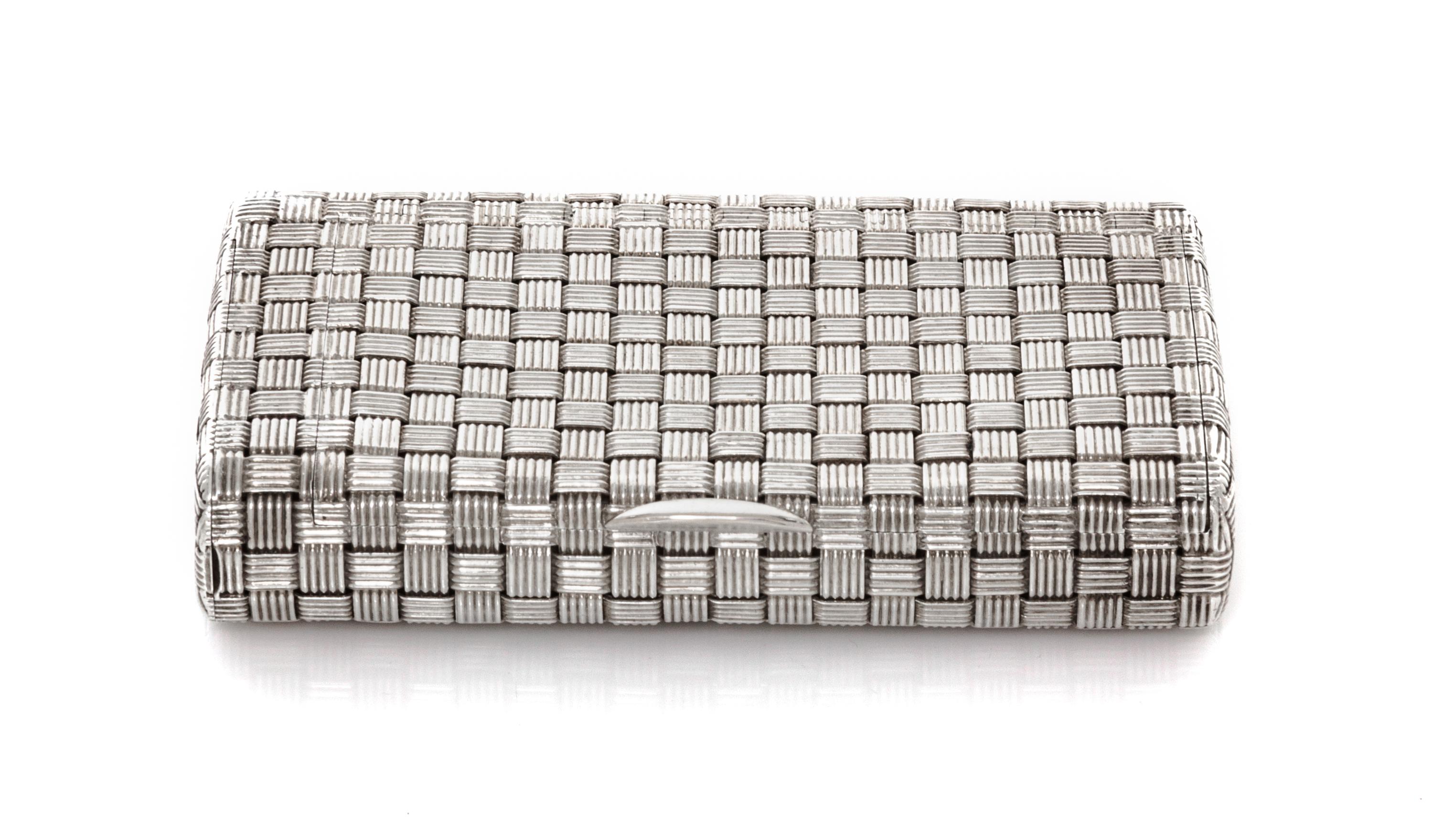 A Russian Silver Cigarette Case, Mark of Otto Makselius, St. Petersburg, late 19th century, worked in a basket weave pattern with an at