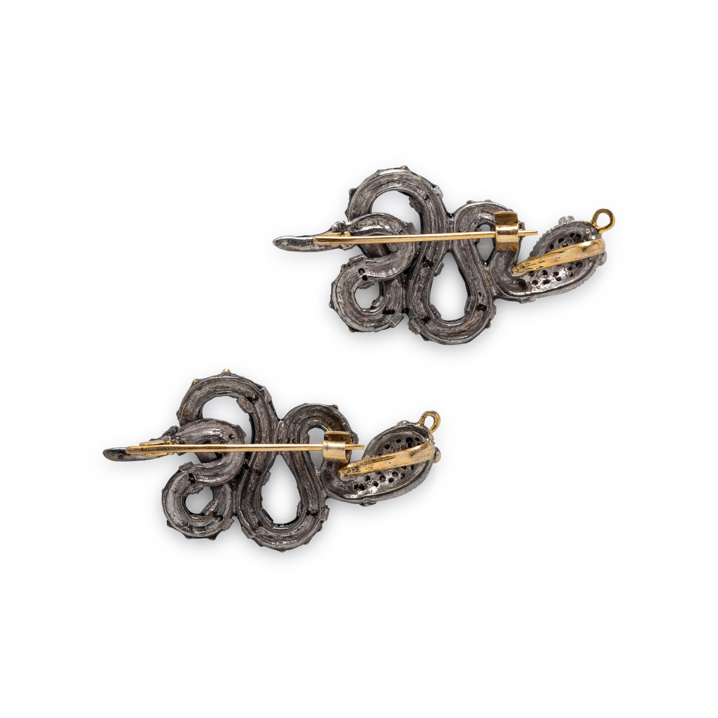 PAIR OF ENAMEL AND MULTIGEM SNAKE BROOCHES