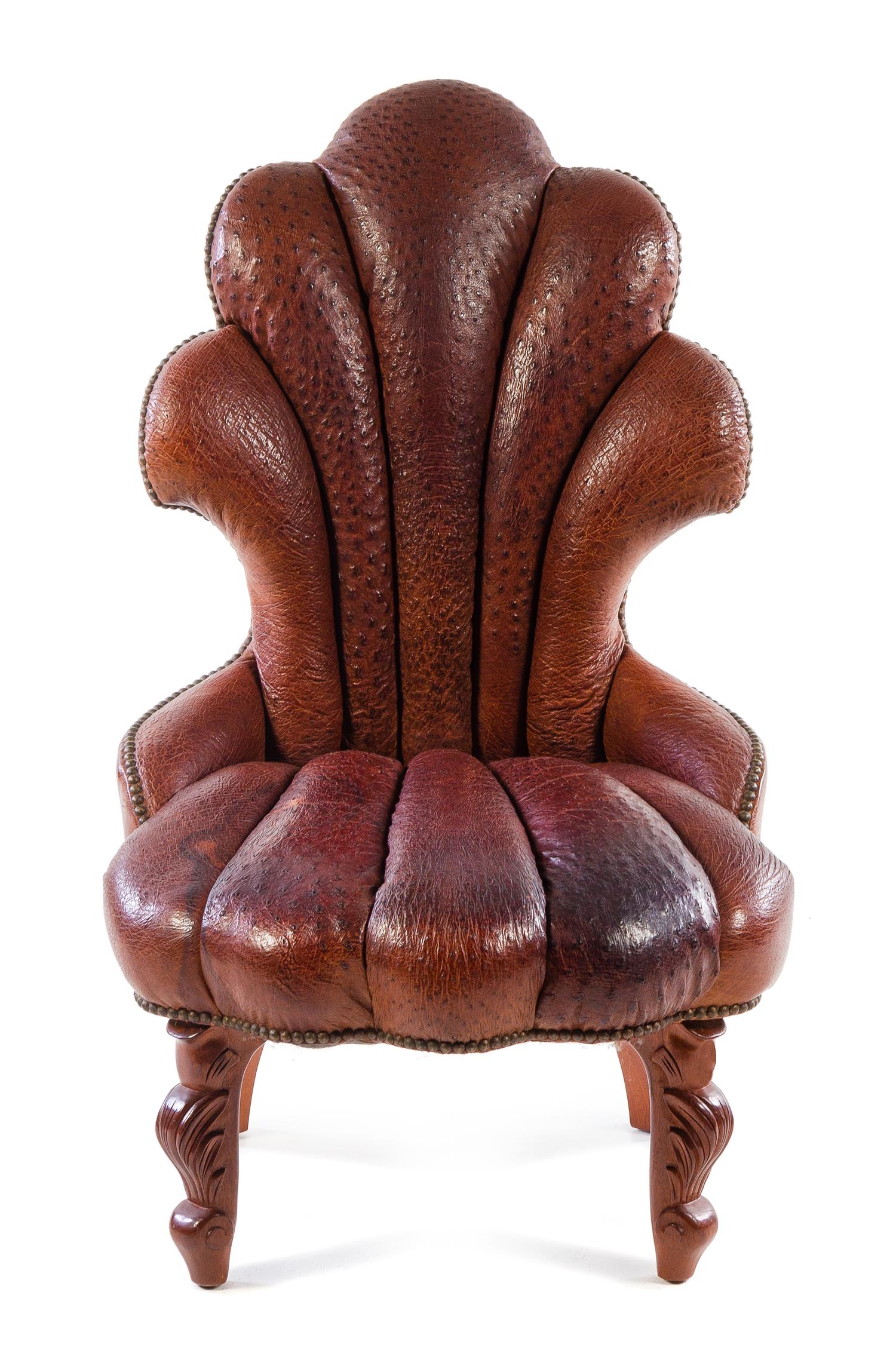 A French Art Deco Ostrich Upholstered Slipper Chair Height 41 1/4 inches. — CIRCA 1930s