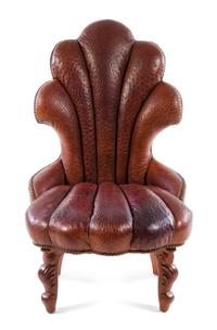 A French Art Deco Ostrich Upholstered Slipper Chair Height 41 1/4 inches. — CIRCA 1930s