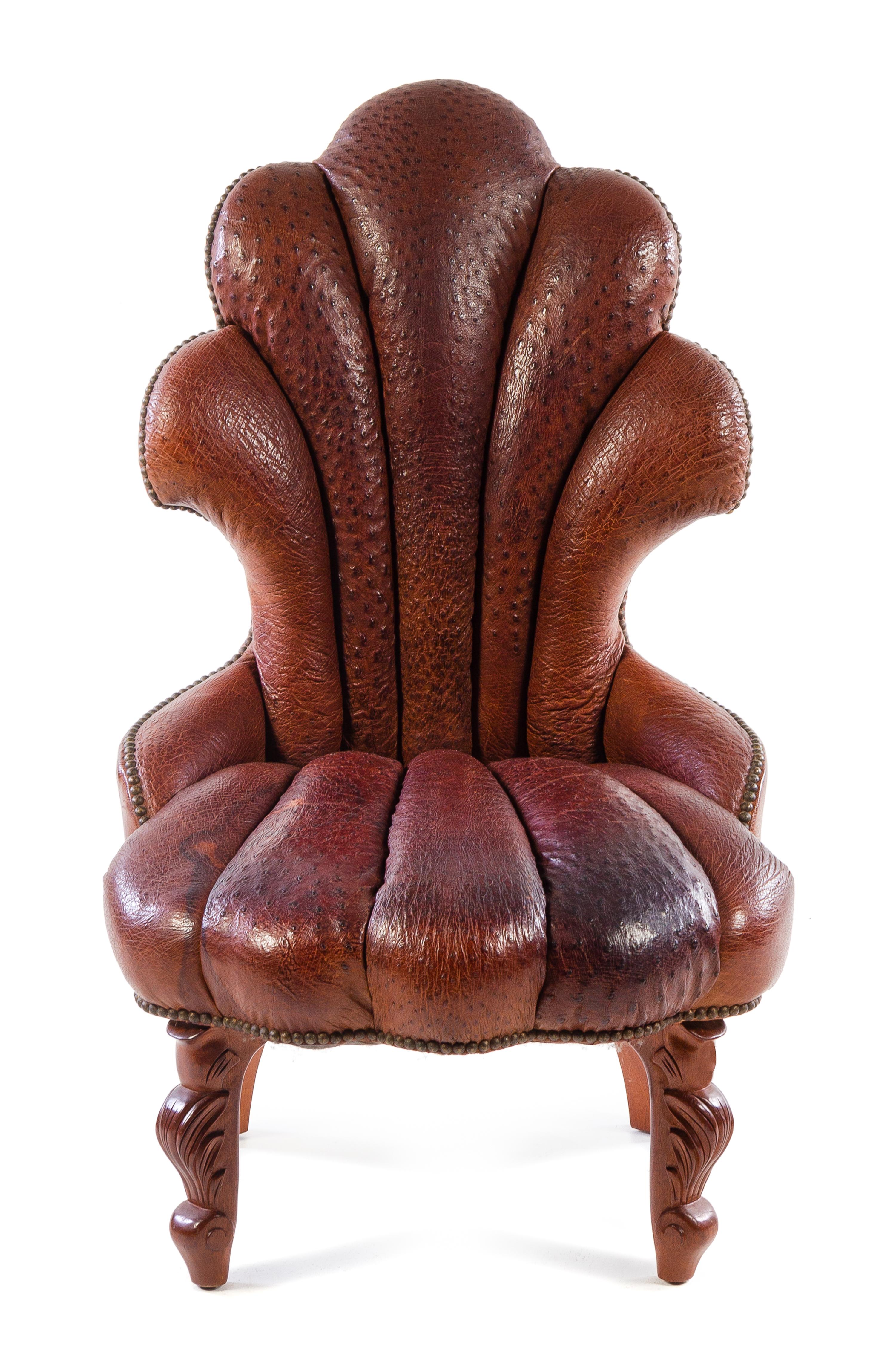 A French Art Deco Ostrich Upholstered Slipper Chair Height 41 1/4 inches. — CIRCA 1930s