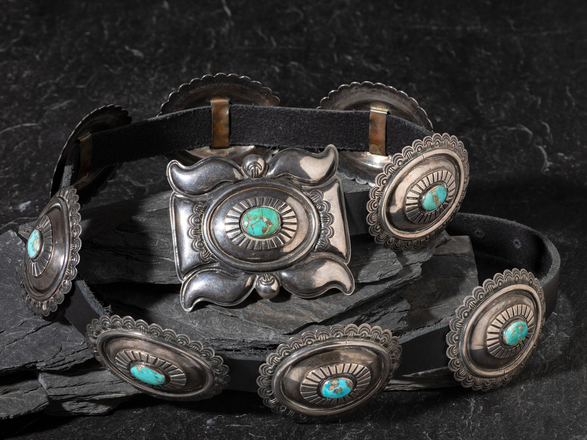 Southwestern-style Sterling Silver and Turquoise Concha Belt