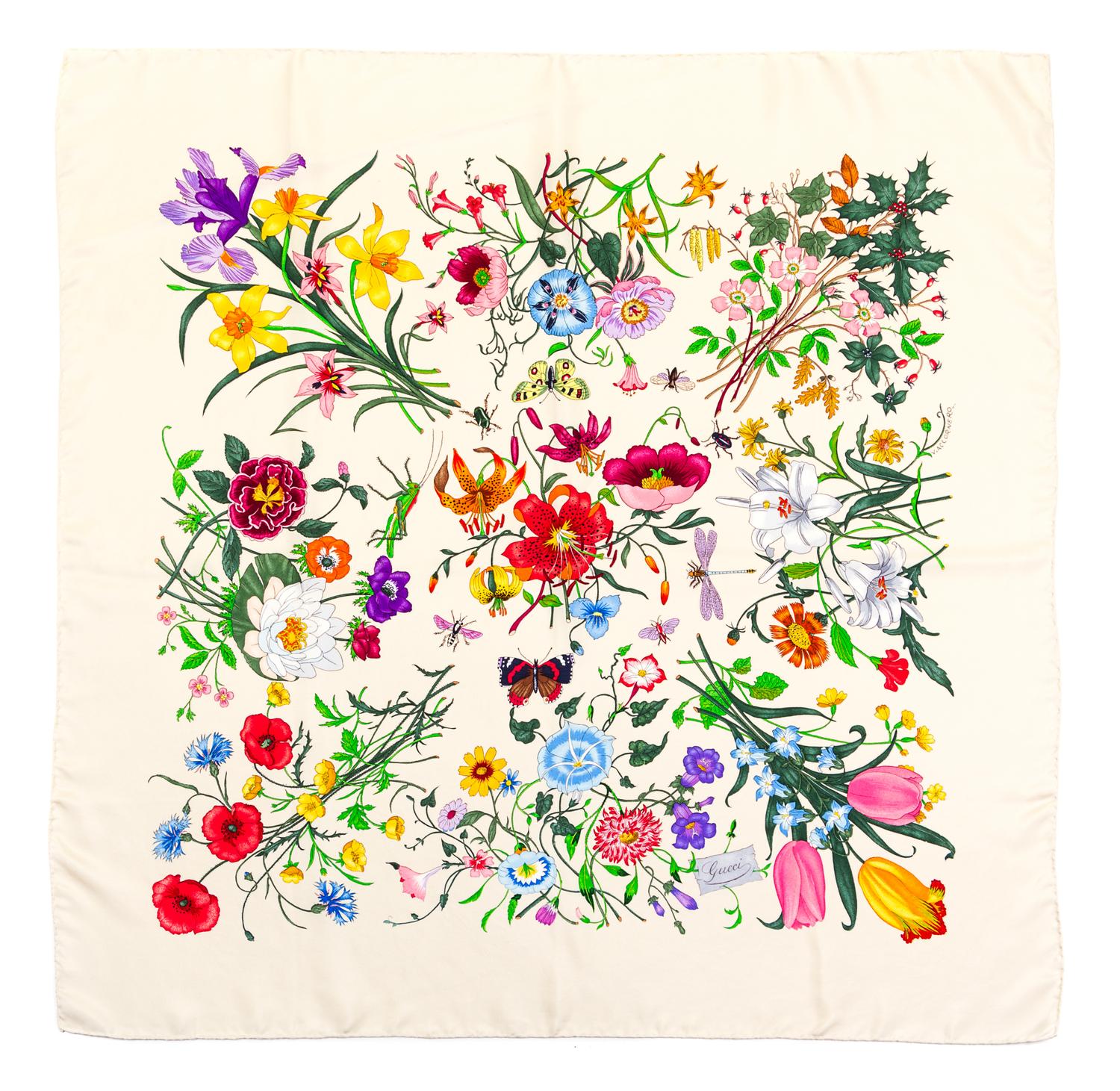 A Pair of Gucci Silk Scarves, 35" x 35".