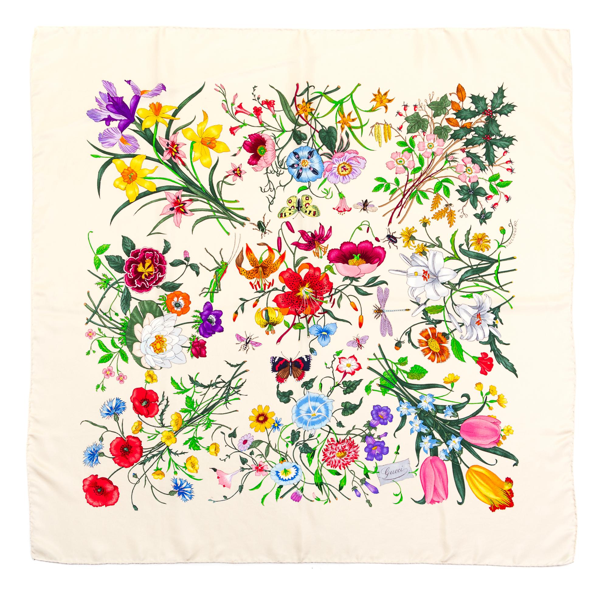 A Pair of Gucci Silk Scarves, 35" x 35".