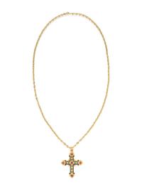 EMERALD, RUBY, AND ENAMEL CROSS PENDANT NECKLACE