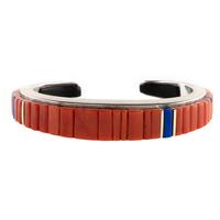 Silver, Coral, Lapis, and Ironwood Cuff Bracelet, with Gold Accents Lot is located and will ship from Denver, Colorado.