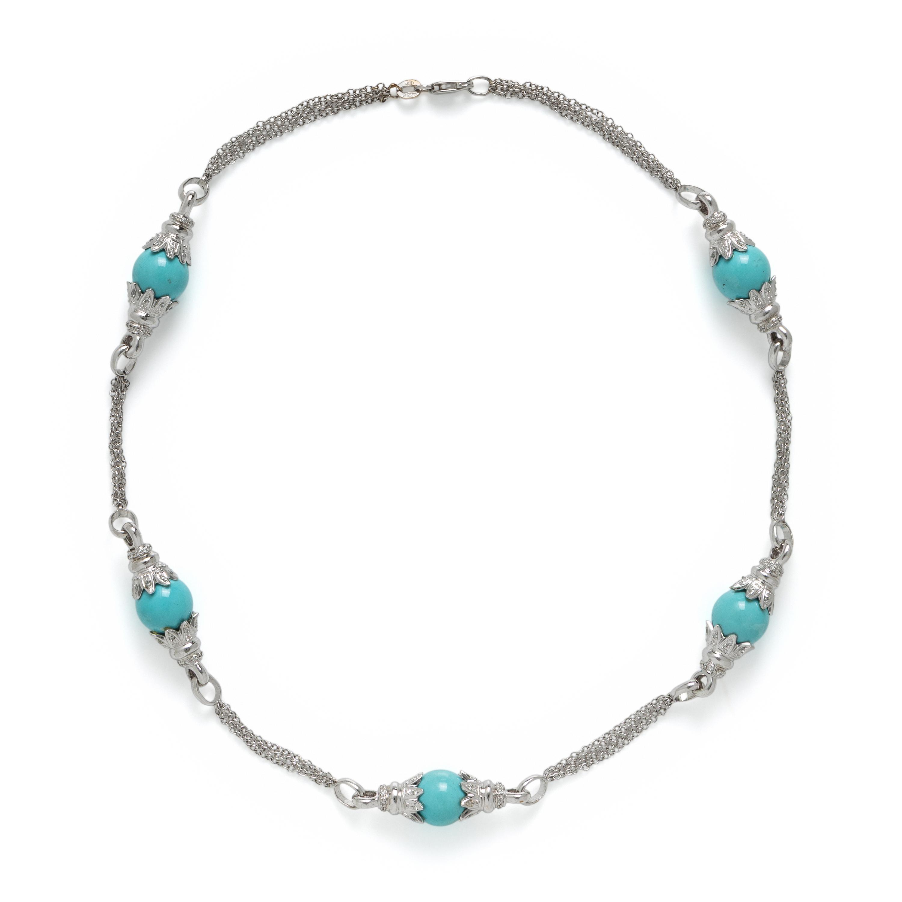 Turquoise, Diamond, and White Gold Necklace