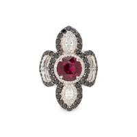 GARNET, DIAMOND AND BLACK DIAMOND RING