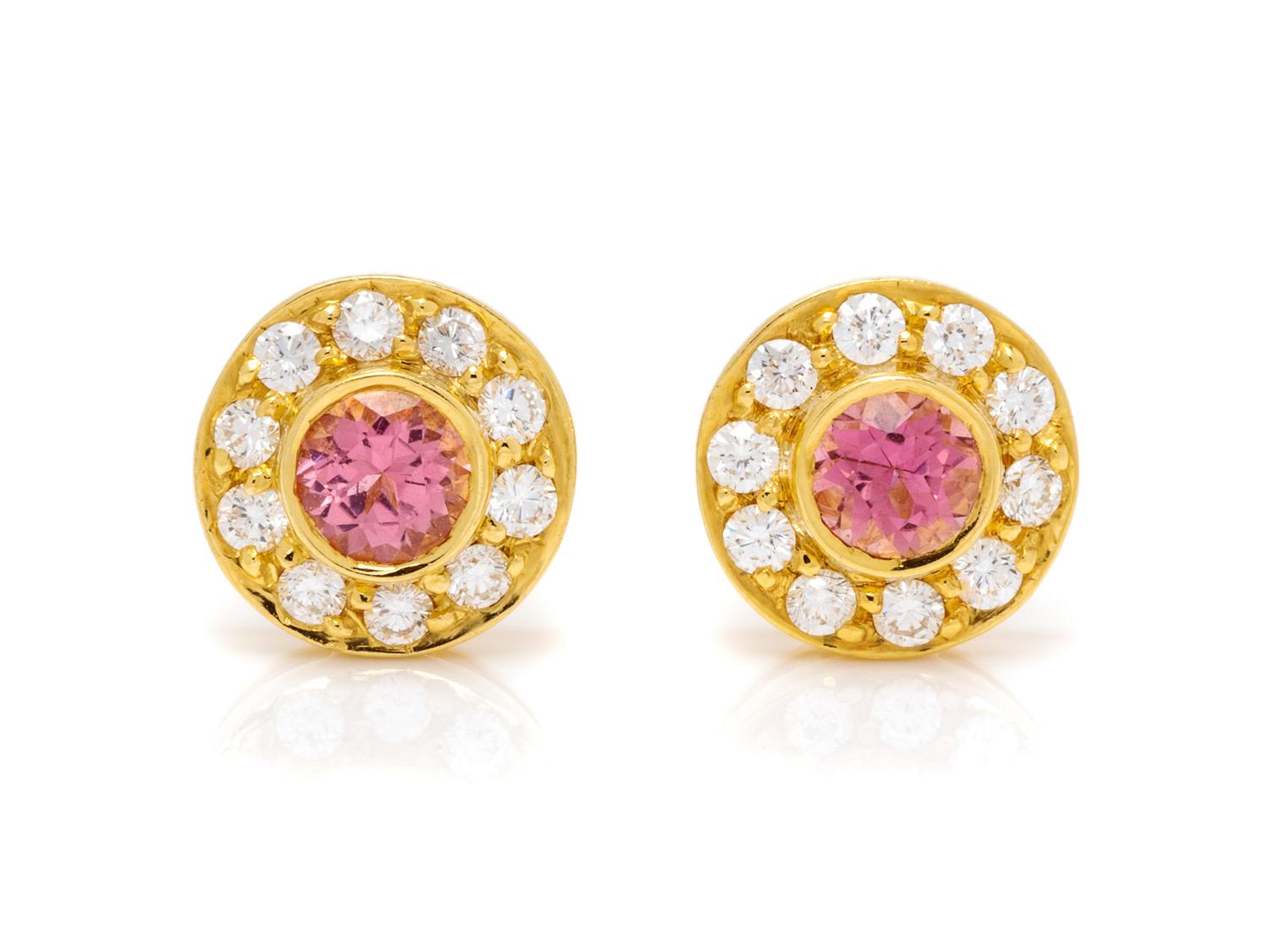 A Pair of 18 Karat Yellow Gold, Pink Tourmaline and Diamond Earrings, Tiffany & Co.,