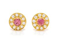 A Pair of 18 Karat Yellow Gold, Pink Tourmaline and Diamond Earrings, Tiffany & Co.,