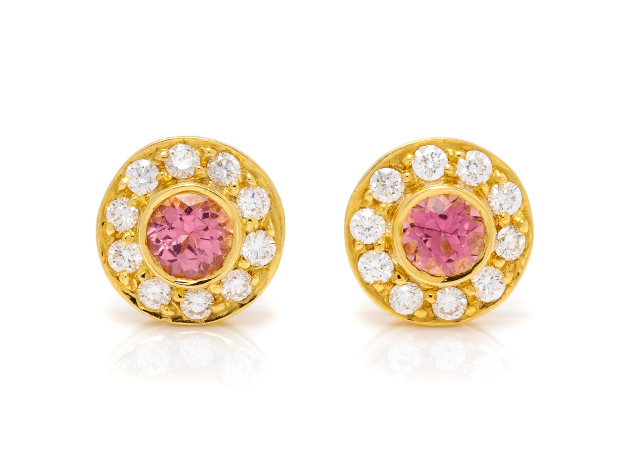 A Pair of 18 Karat Yellow Gold, Pink Tourmaline and Diamond Earrings, Tiffany & Co.,
