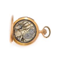 A.L. JACOT, 18K YELLOW GOLD MINUTE REPEATER HUNTER CASE POCKET WATCH