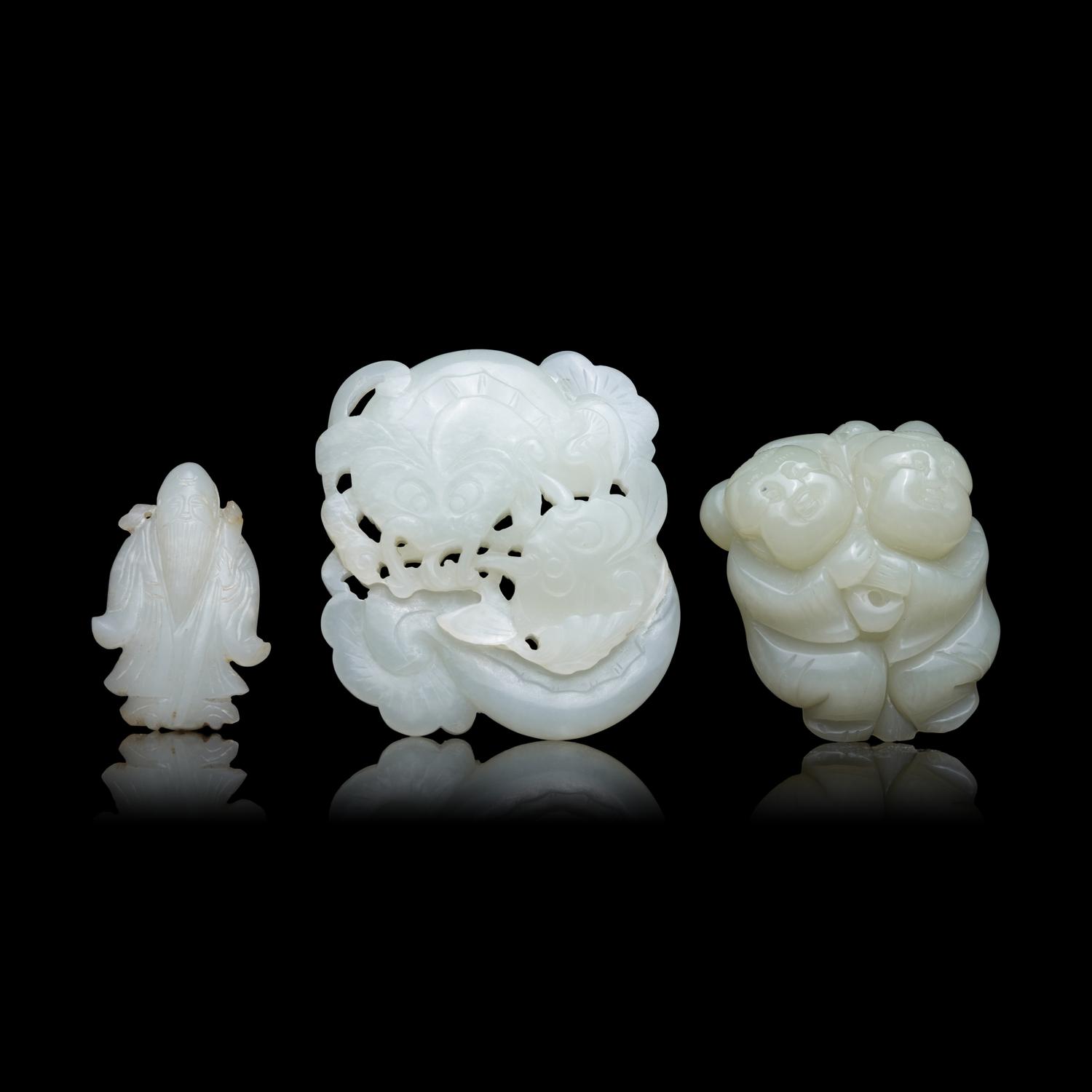 Three Chinese Jade Figures, 19th-20th Century 晚清-民國 玉把件三枚