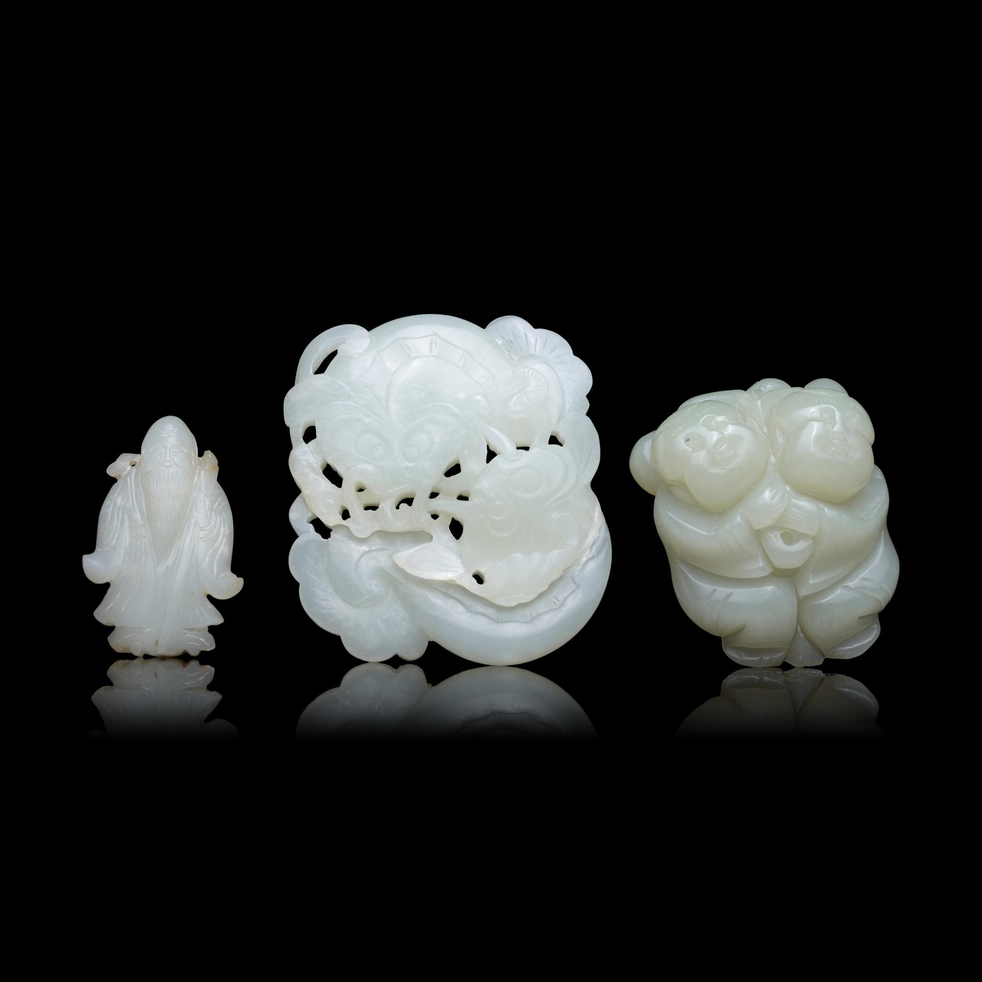 Three Chinese Jade Figures, 19th-20th Century 晚清-民國 玉把件三枚