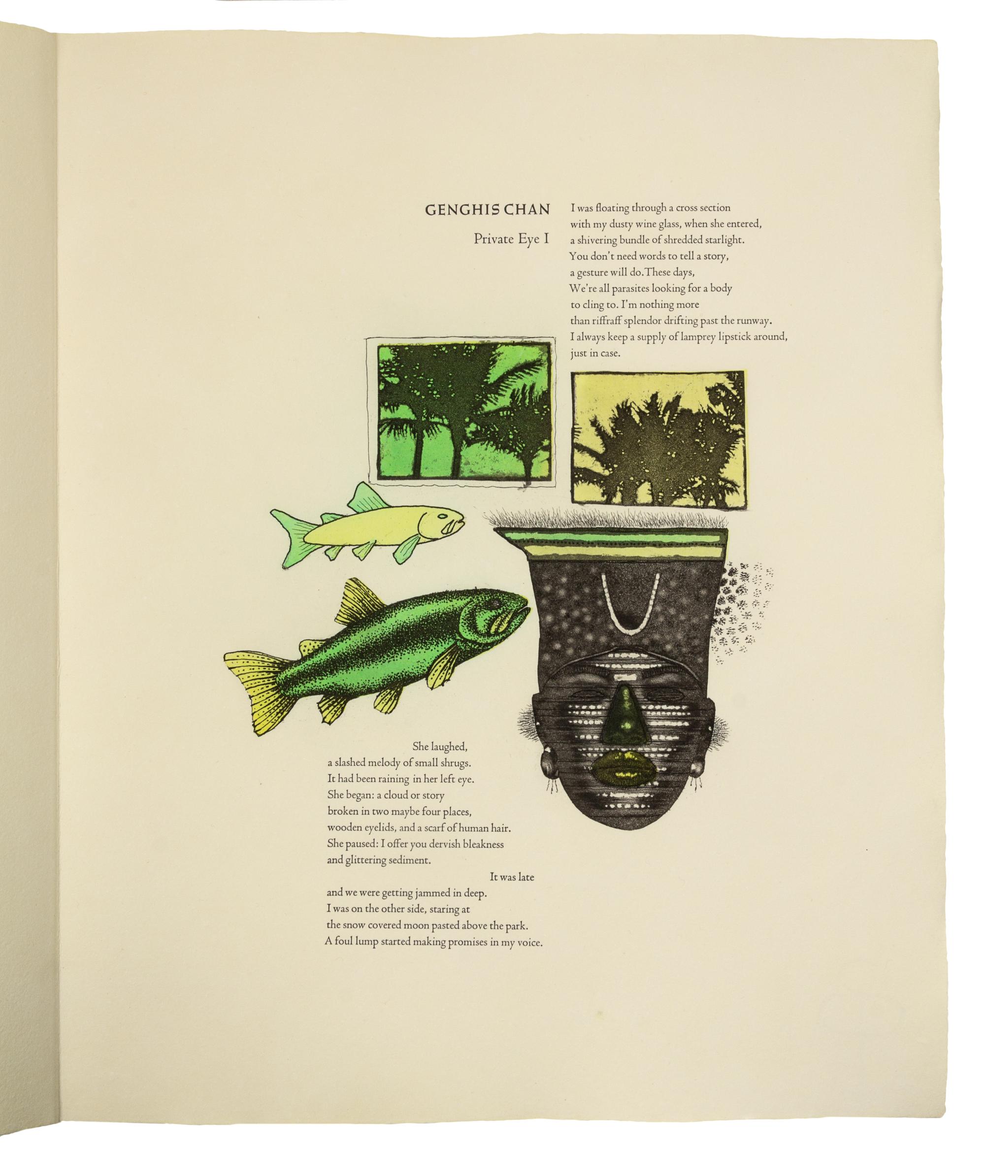 PASCHKE, Ed (1939-2004), illustrator. -- YAU, John (b.1950). Genghis Chan: Private Eye. Chicago: Landfall Press for Friends of the Ryerson and Burnham Libraries of the Art Institute of Chicago, 1997.
