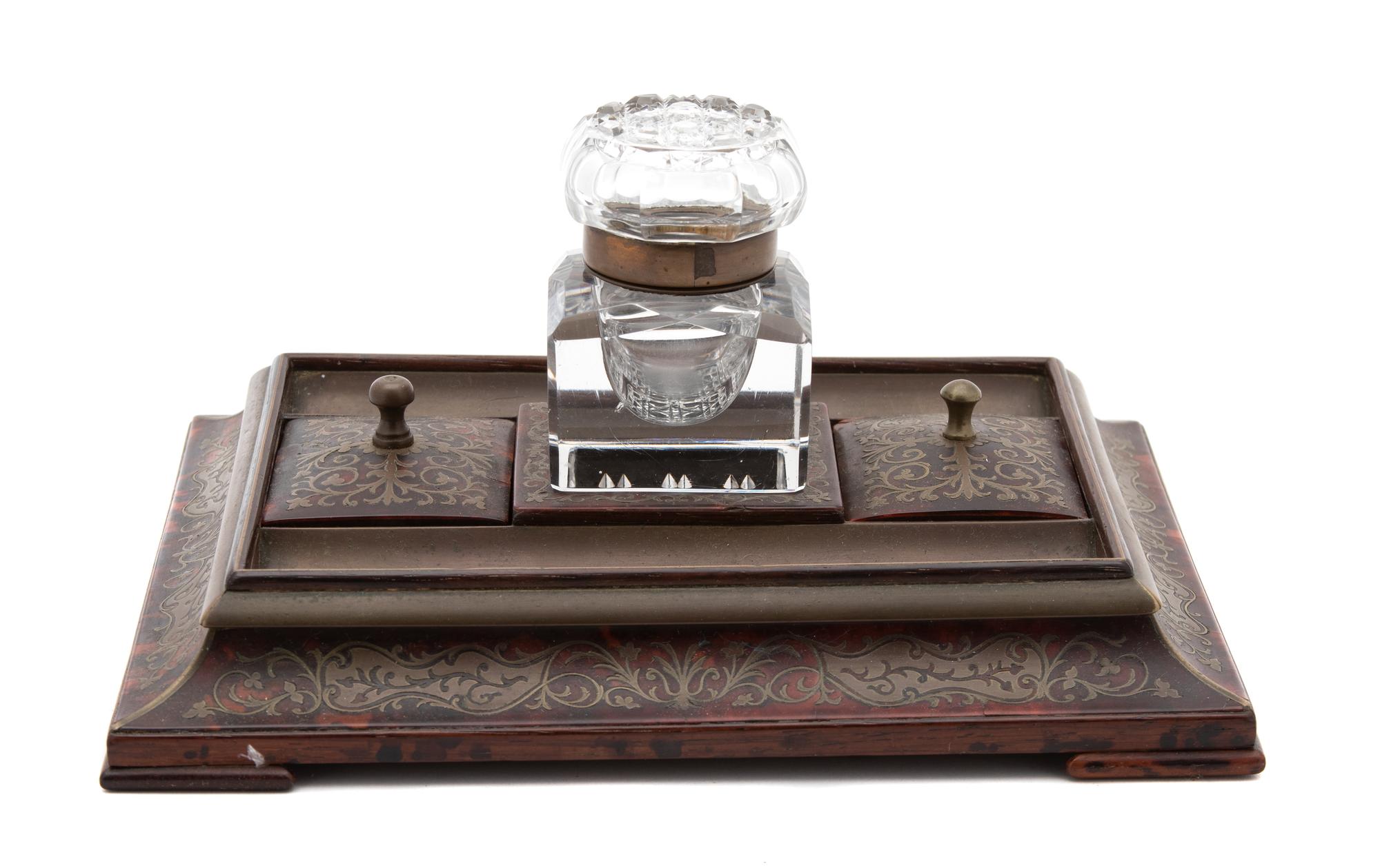 A French Cut Brass and Tortoiseshell Standish