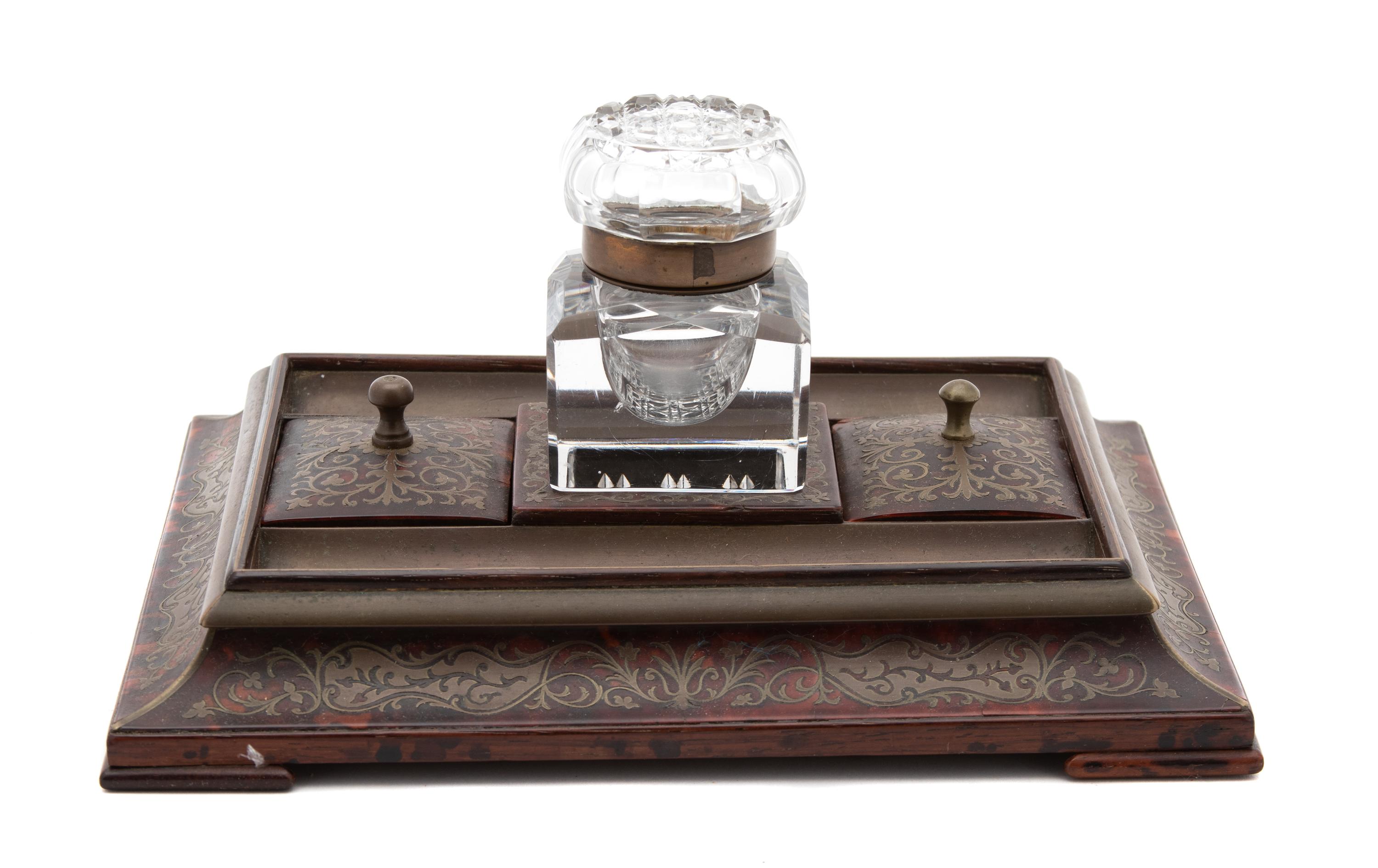 A French Cut Brass and Tortoiseshell Standish