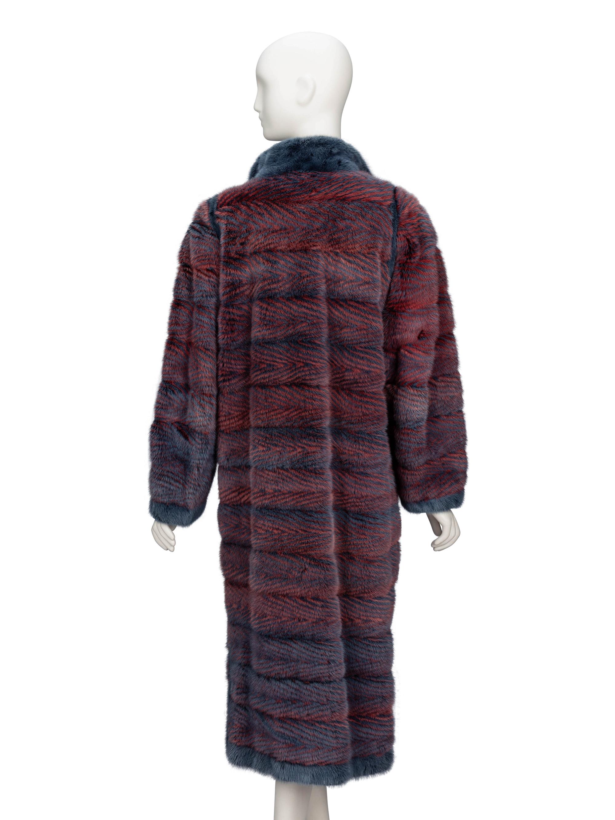 Givenchy, Red & Blue Chevron-Dyed Mink Fur Coat