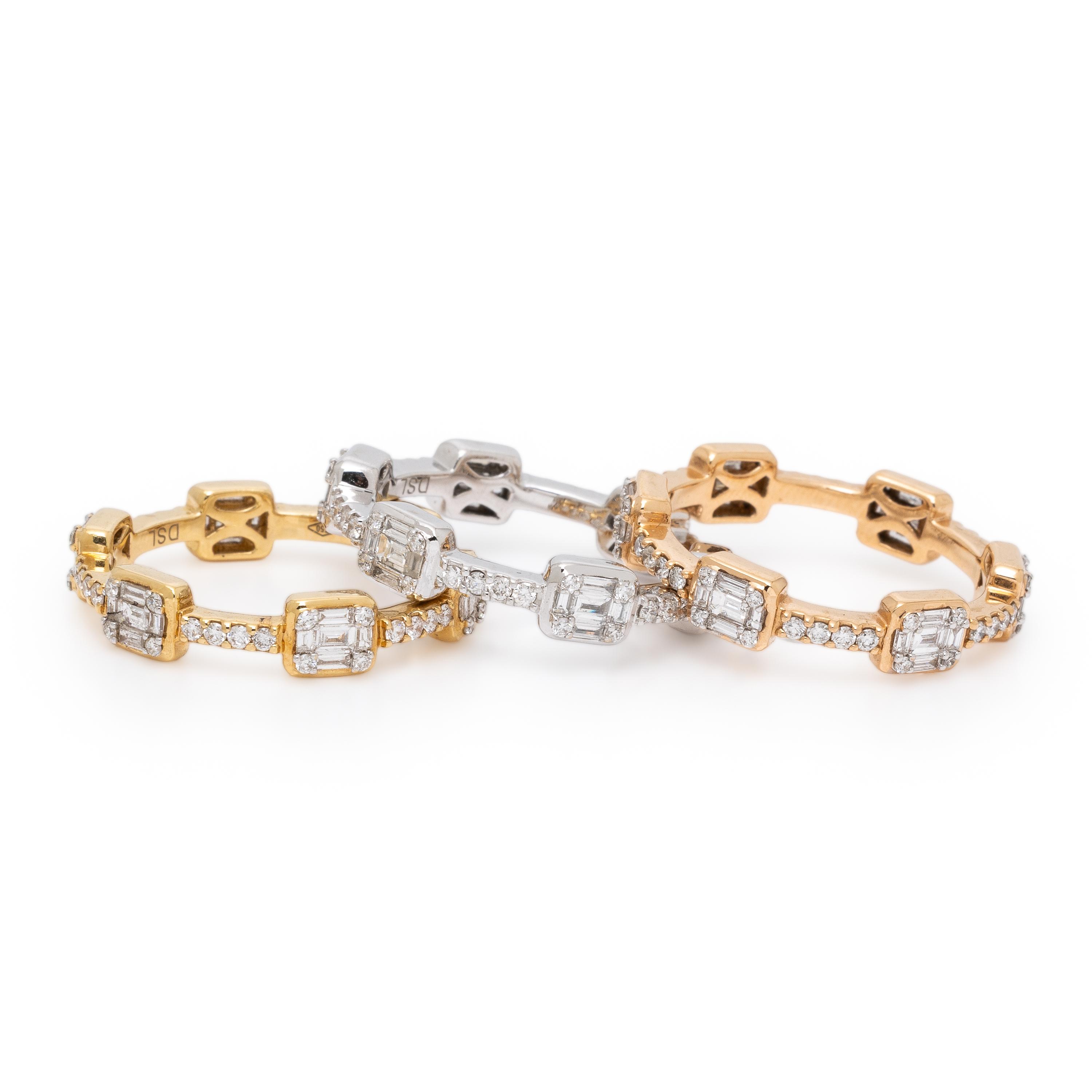 Set of Three Diamond and Gold Stacking Rings