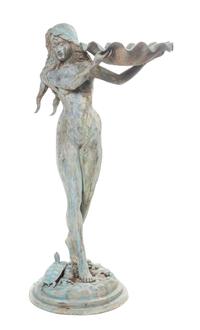 A Cast Bronze Figural Garden Fountain, Height 63 inches.