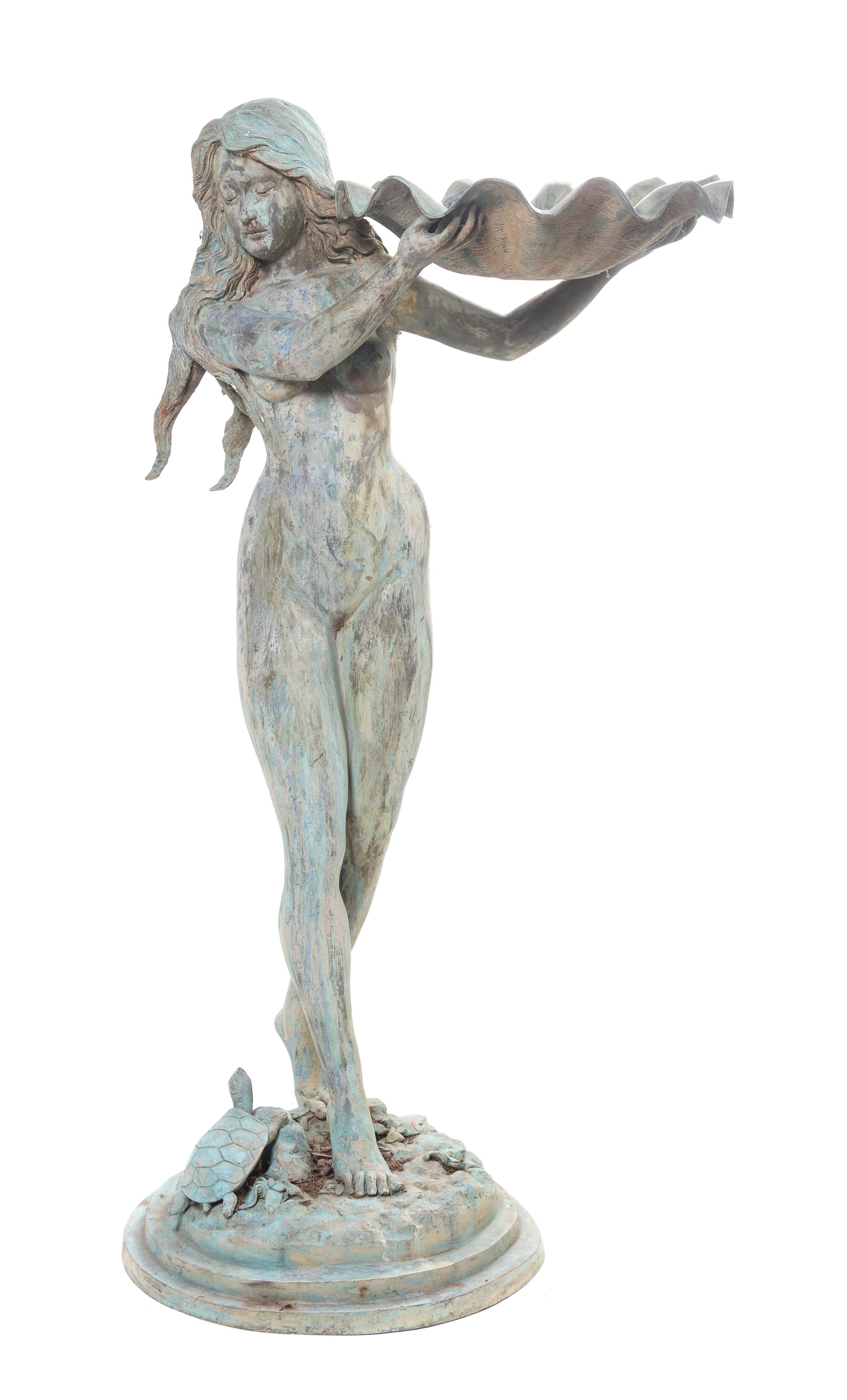 A Cast Bronze Figural Garden Fountain, Height 63 inches.