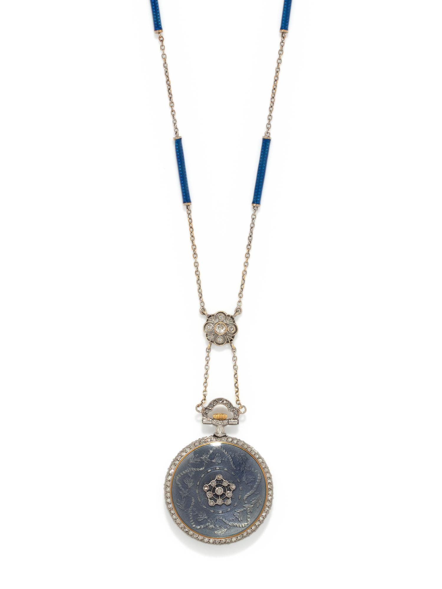 TIFFANY & CO., EDWARDIAN, DIAMOND AND ENAMEL WATCH PENDANT