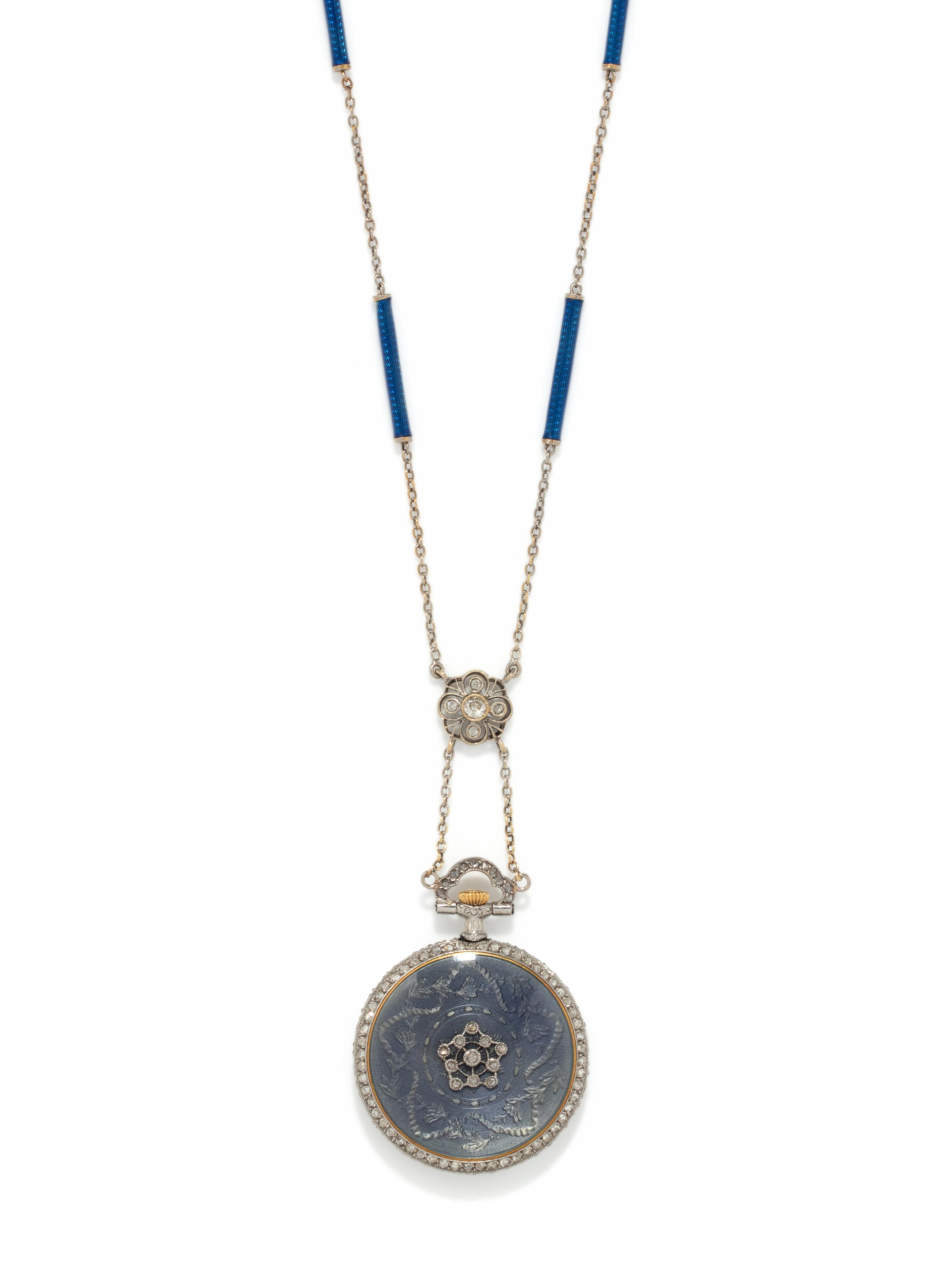 TIFFANY & CO., EDWARDIAN, DIAMOND AND ENAMEL WATCH PENDANT