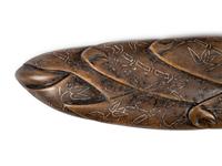 A Chinese Inlaid Bronze Bamboo Shoot-Form Paper Weight