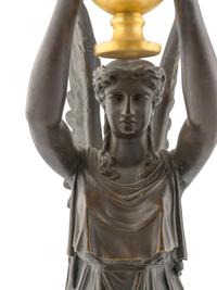 A Pair of Empire Style Gilt and Patinated Bronze Figural Two-Light Candelabra