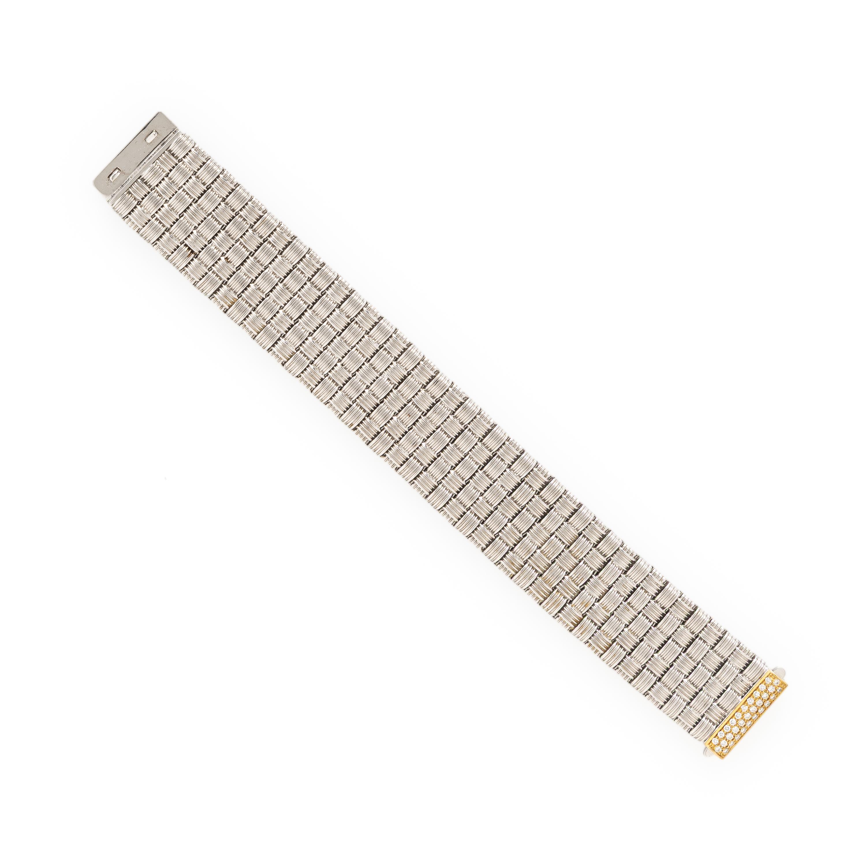 Roberto Coin, White Gold and Diamond Basket Weave Bracelet