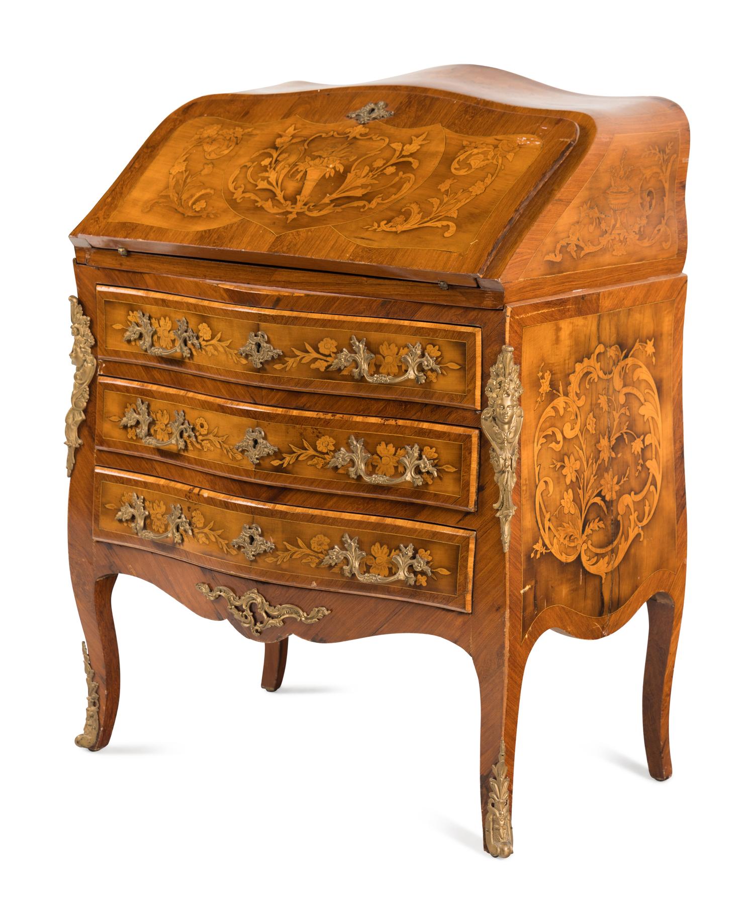 RELEASED TO OWNER -- An Italian Marquetry Slant-Front Bureau