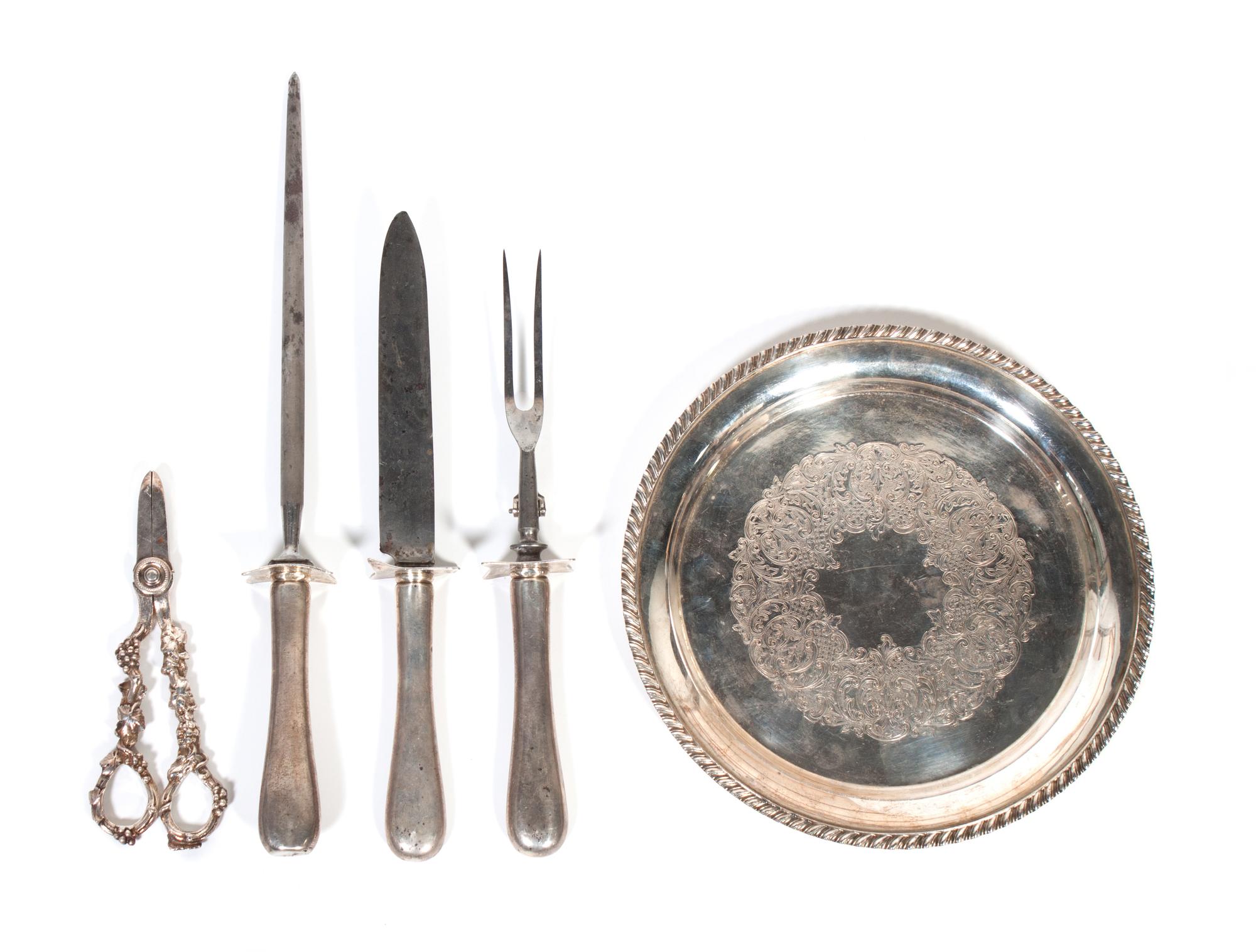 An American Silver Three-Piece Carving Set, Gorham Mfg. Co., Providence, RI, 19th Century, comprising a knife, a fork and a sharpener,