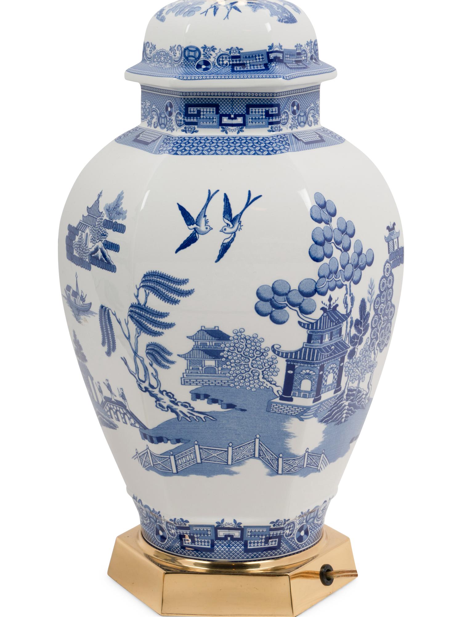 A Pair of Blue and White Porcelain Jars Mounted as Lamps