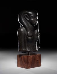 An Egyptian Basalt Portrait Bust of a Woman